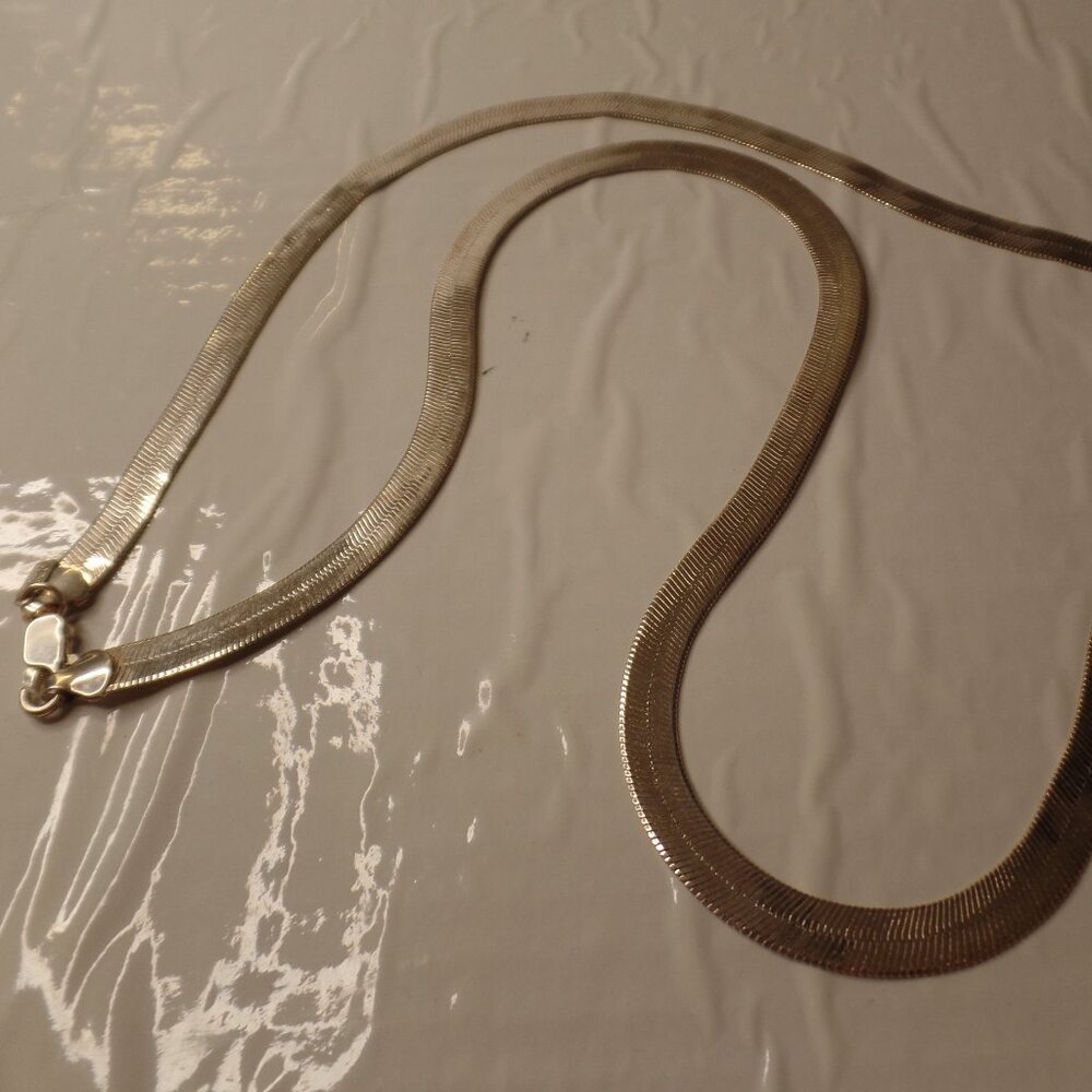 Classique (Stamped) Vintage Silvertone Thick Herringbone Chain Necklace 28" Long
